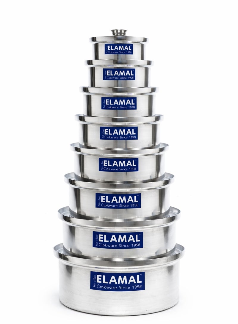 ELAMAL Al Amal Silver Aluminum Cookware Set – 8 Pieces (16 to 30 cm), Durable and Easy to Clean Cooking Pots - Image 2